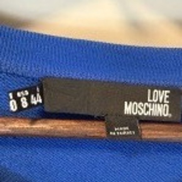 RARE Love Moschino Cobalt Blue Multi Sequined Patch Sweatshirt Mini Dress Size 8 - Picture 3 of 6